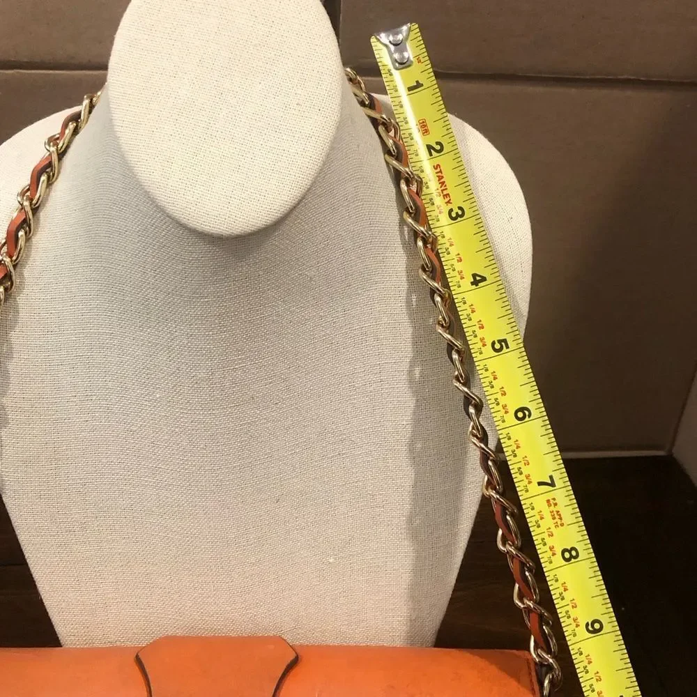 Vintage MICHAEL KORS Rattan Leather Clutch Gold Turn Lock Chain & Leather Strap